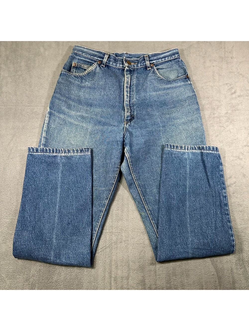 VTG Lee Jeans Blue Denim Womens 14 Long High Rise Straight Leg 90s Made in USA